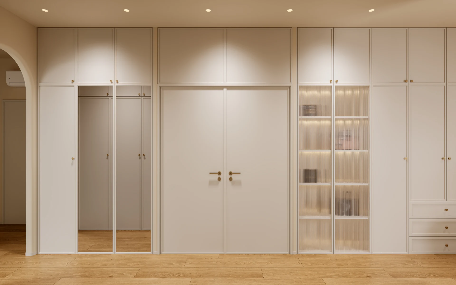 Bespoke sliding door wardrobe with clean lines and integrated storage system