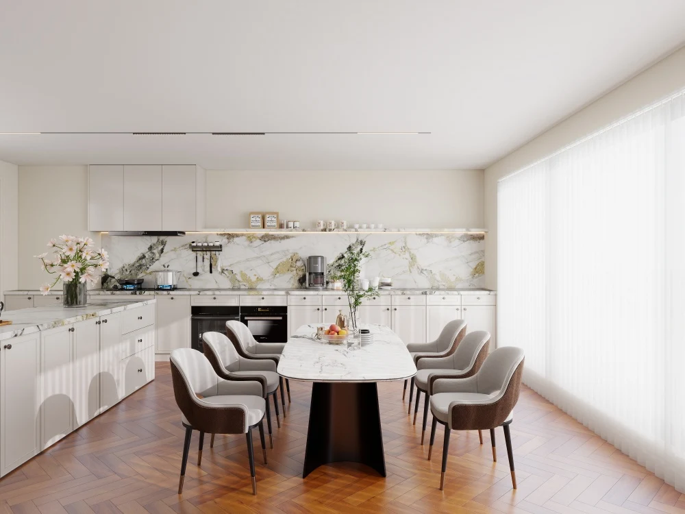 Cream French Open Kitchen with Central Island Haven