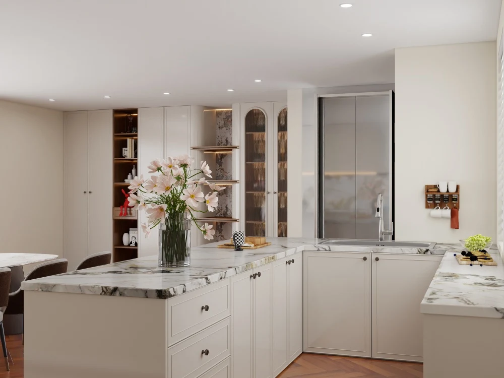 Cream French Open Kitchen with Central Island Haven