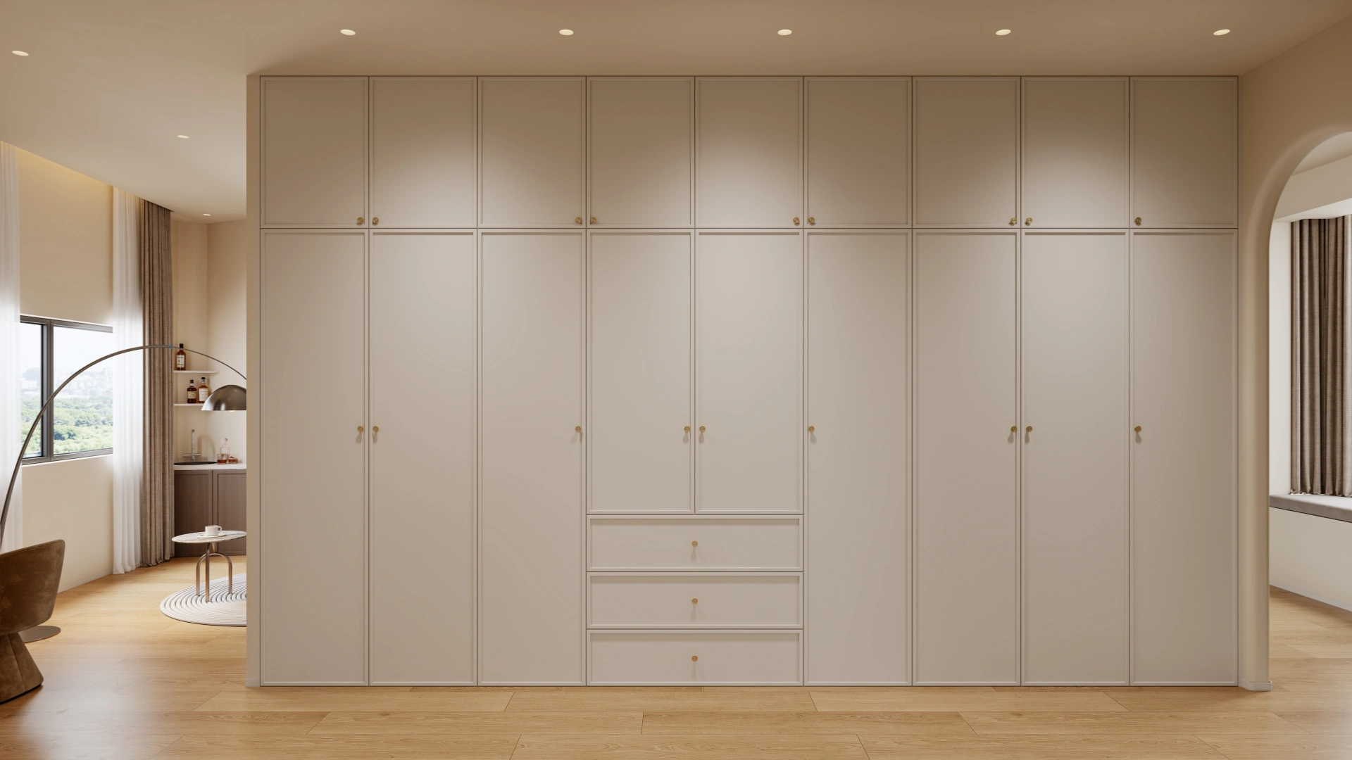 Contemporary interior featuring bespoke wardrobe design and custom storage solutions