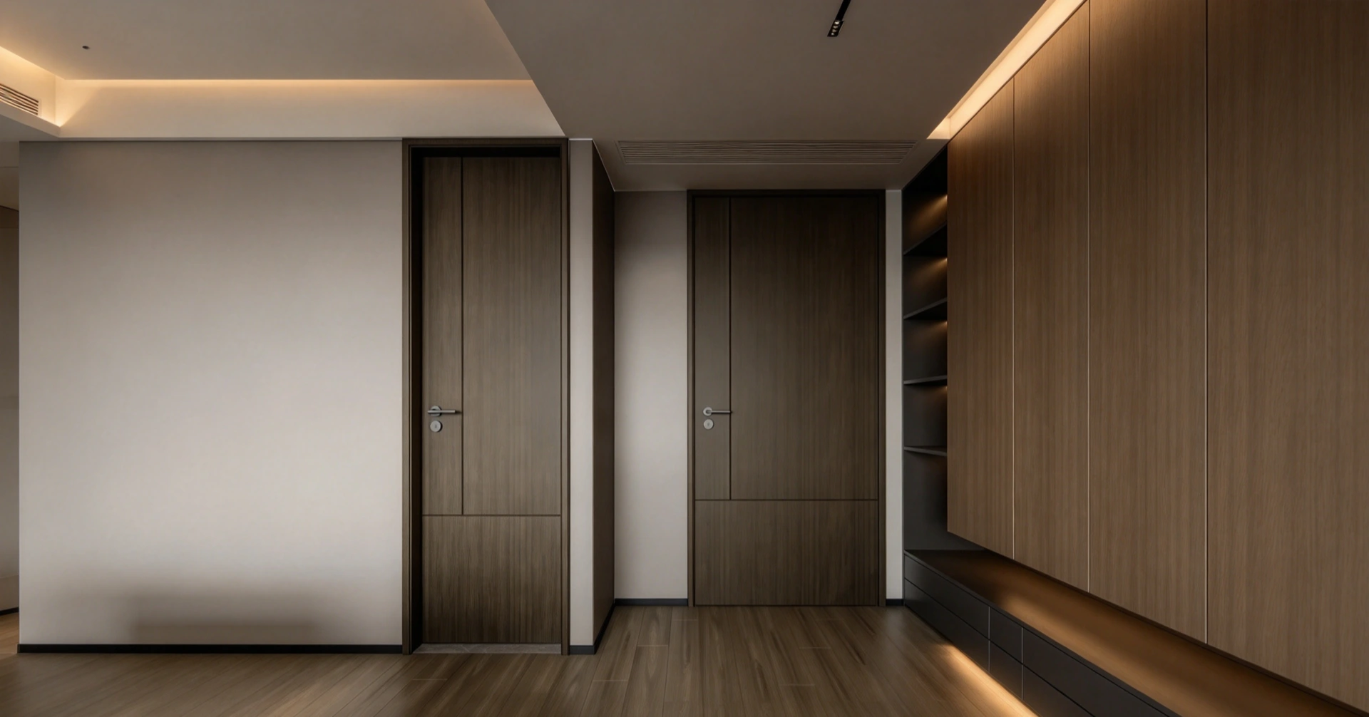 Minimal sliding door system connecting contemporary living spaces