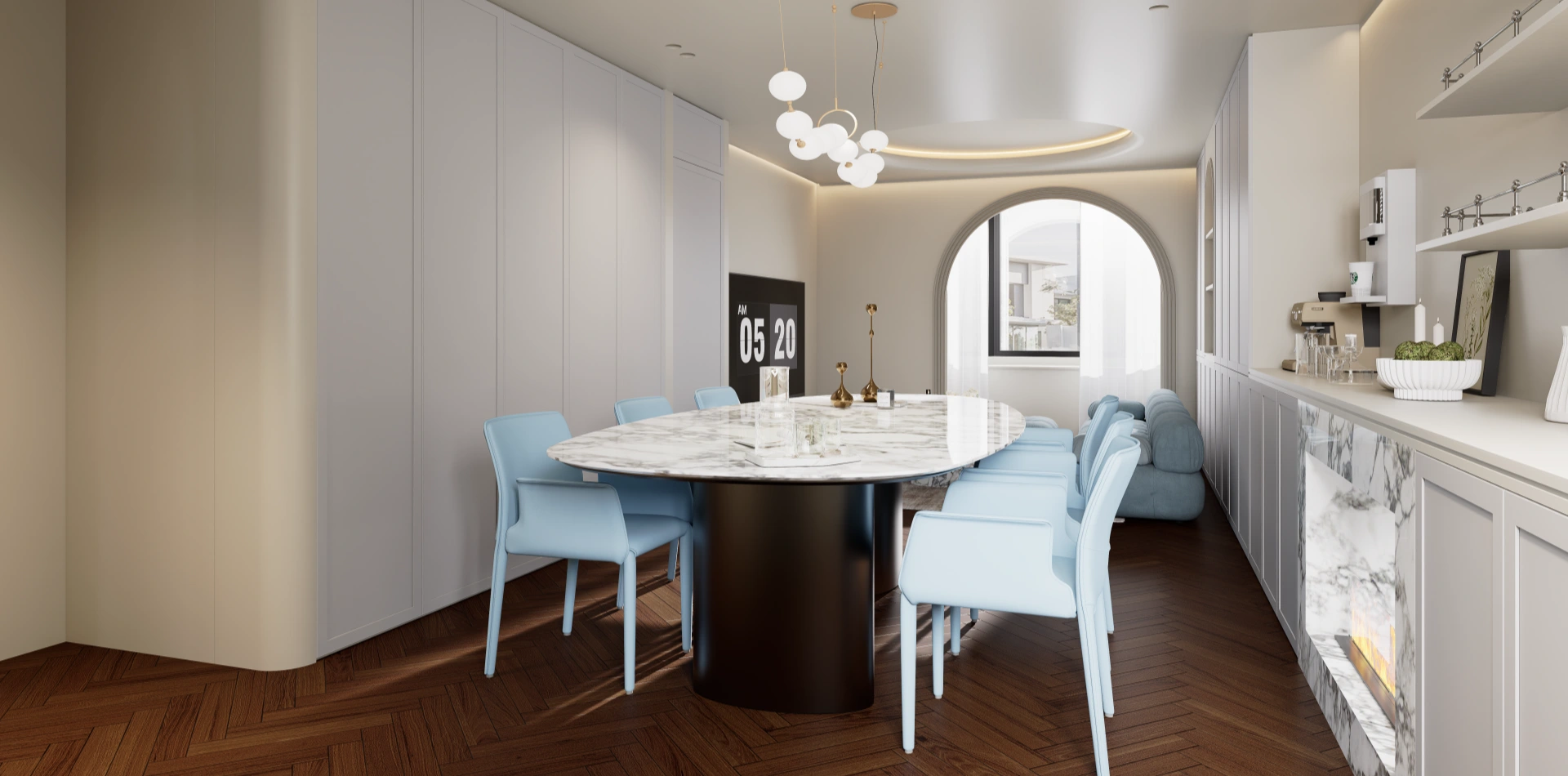 Blue French Cream & Natural Wood Custom Kitchen Cabinets Condo Project gallery image 1