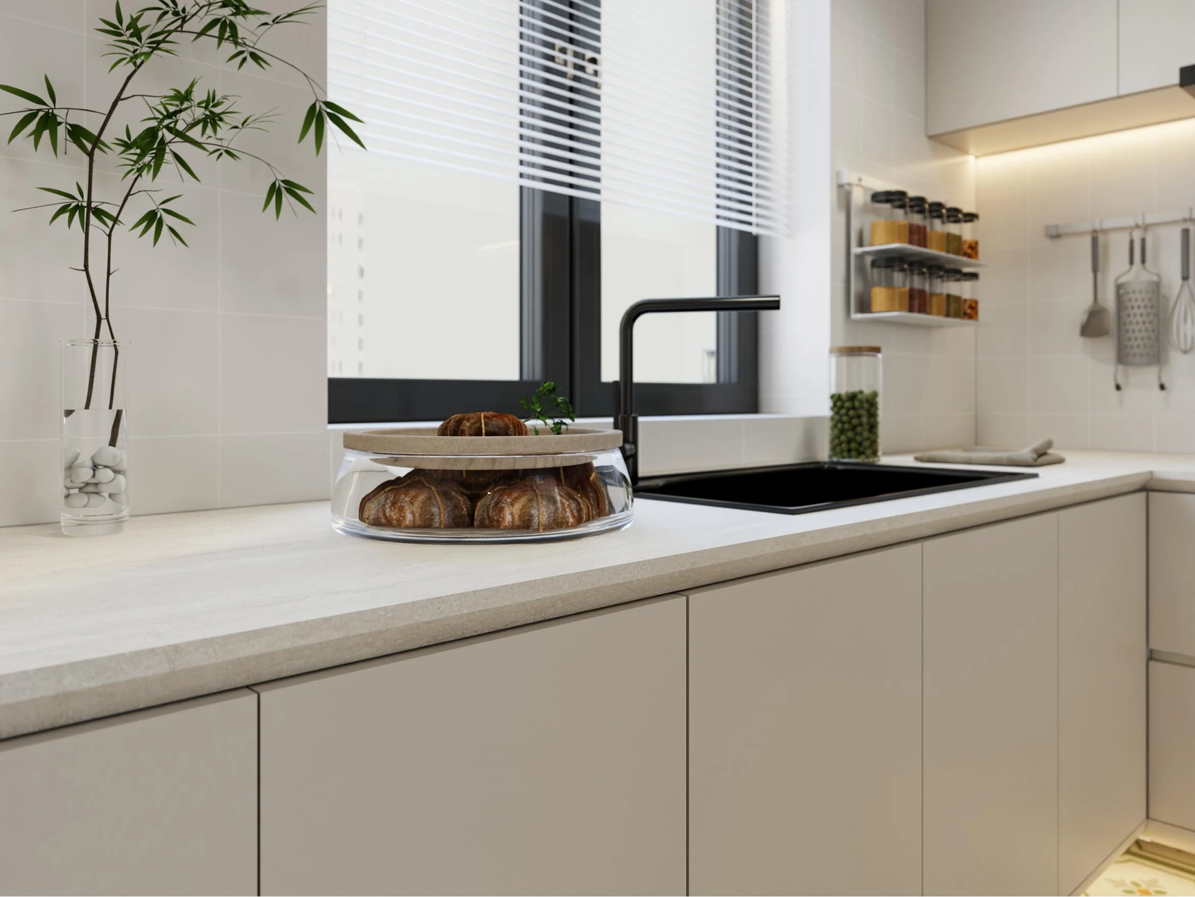Cream-Style Condo Interior with Custom Rounded Cabinetry in Singapore gallery image 1