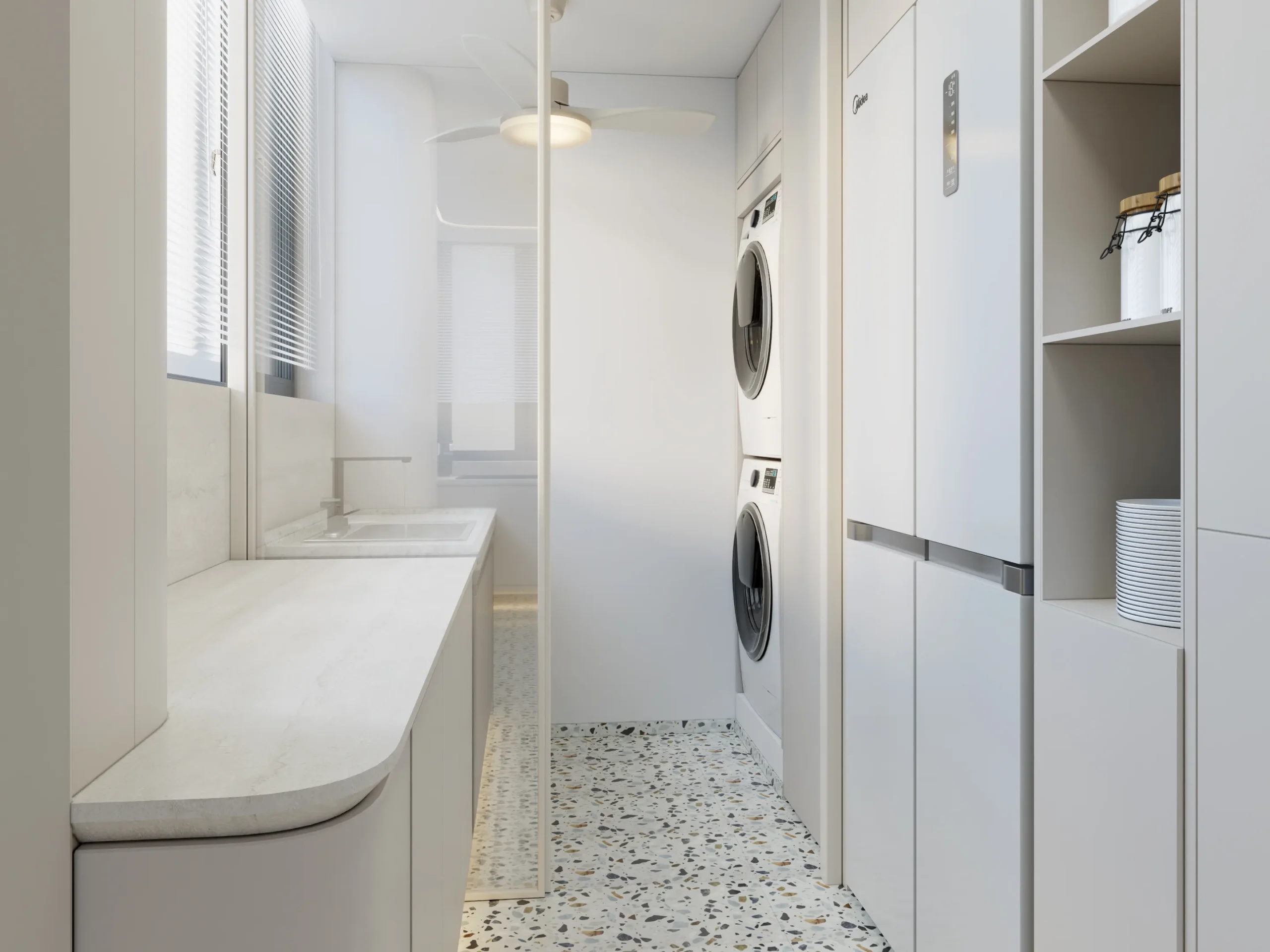 Cream-Style Condo Interior with Custom Rounded Cabinetry in Singapore material detail