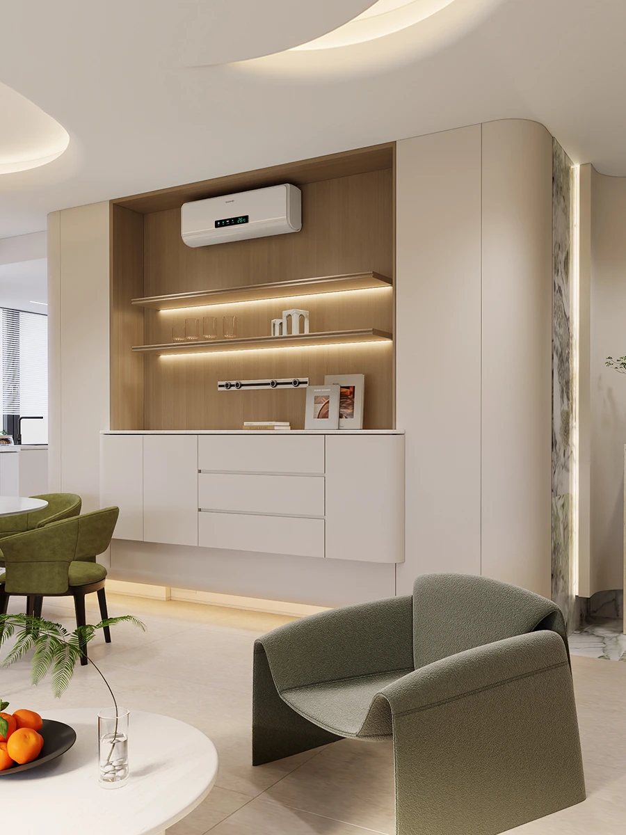 Cream-Style Condo Interior with Custom Rounded Cabinetry in Singapore vertical view