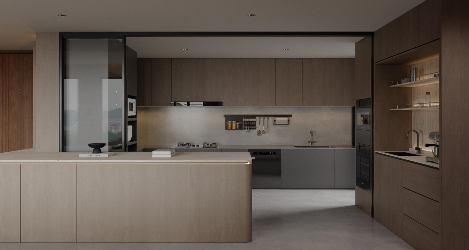 Luxury condo interior with custom cabinetry