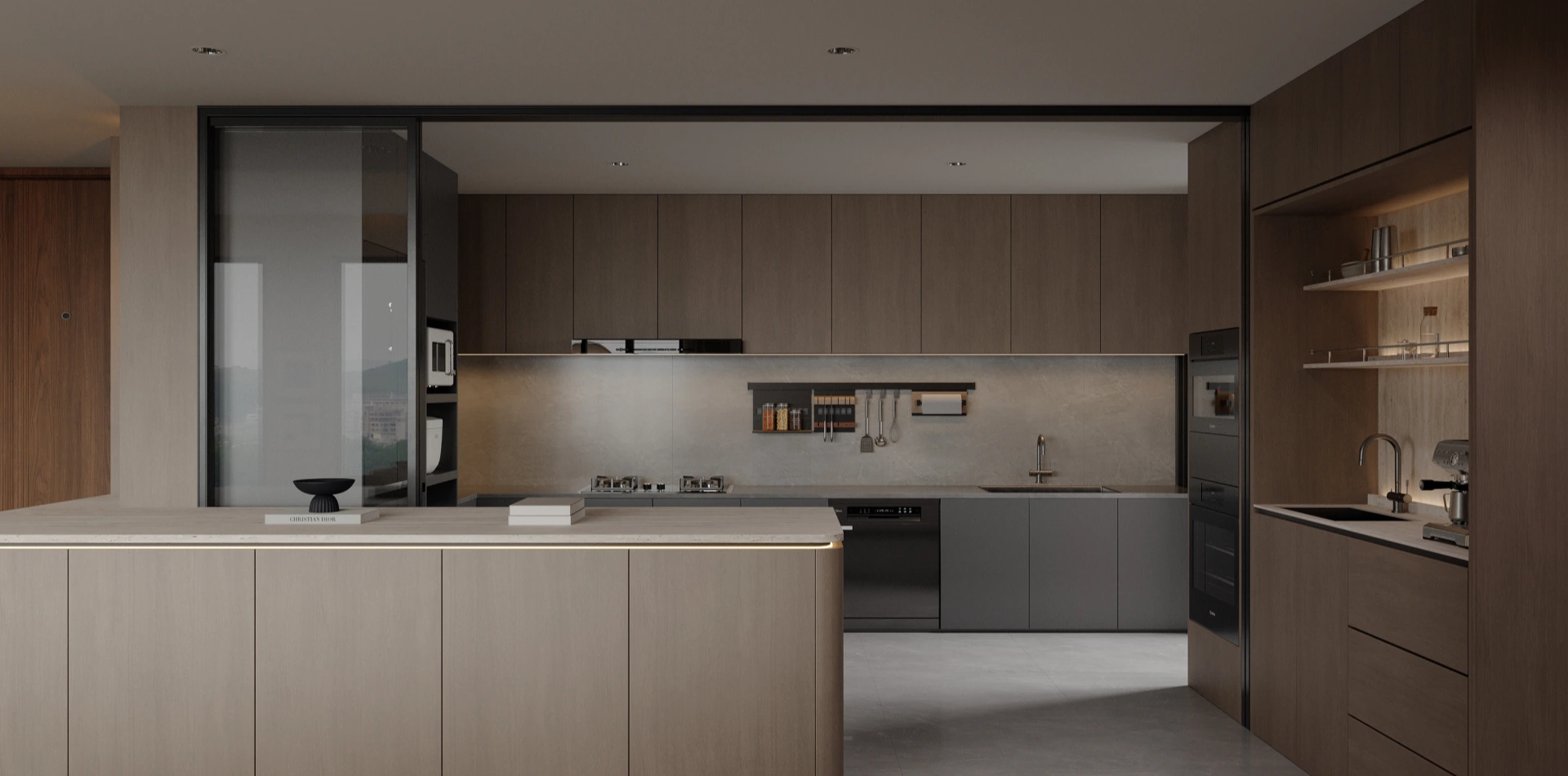 Spacious showroom interior with modern kitchen and cabinet displays