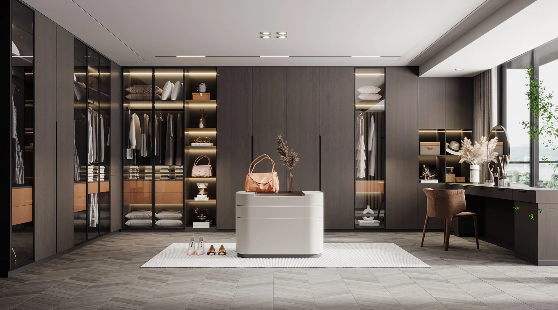 Contemporary interior featuring bespoke wardrobe design and custom storage solutions