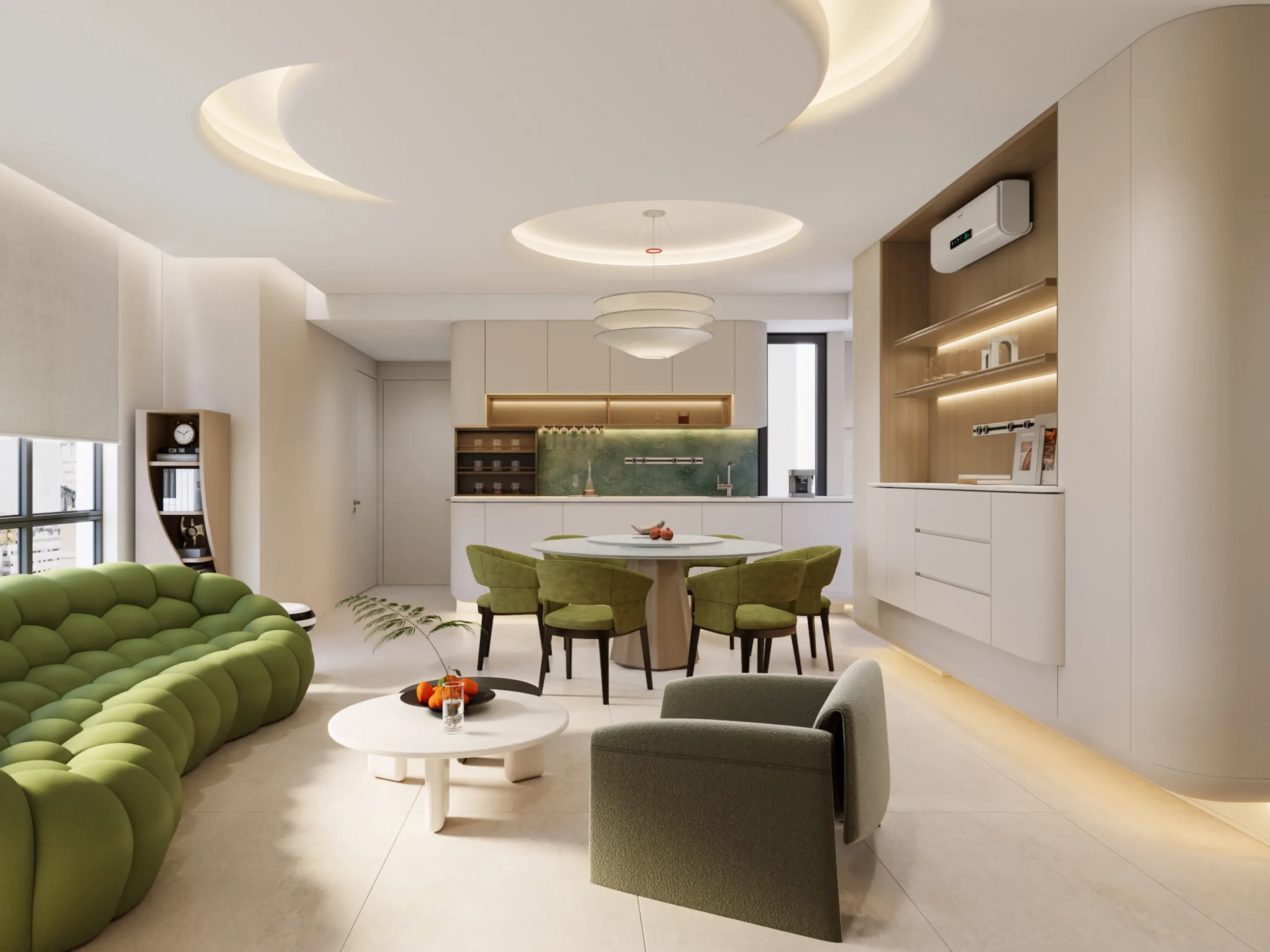 Cream-Style Condo Interior with Custom Rounded Cabinetry in Singapore gallery image 2