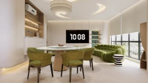 Cream-Style Condo Interior with Custom Rounded Cabinetry in Singapore