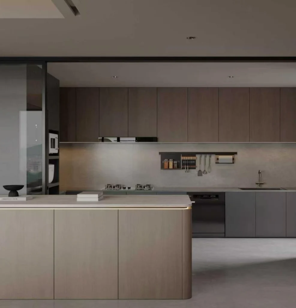 Natural Wood Italian Minimalist Custom Kitchen Cabinetry for Condo